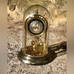 Vintage Schatz & Sonne German-Made Brass Clock With Glass Dome